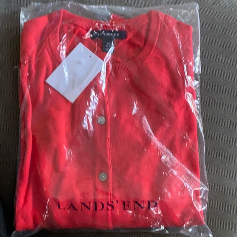 BRAND NEW Lands End Supima Crew Cardigan: Punch